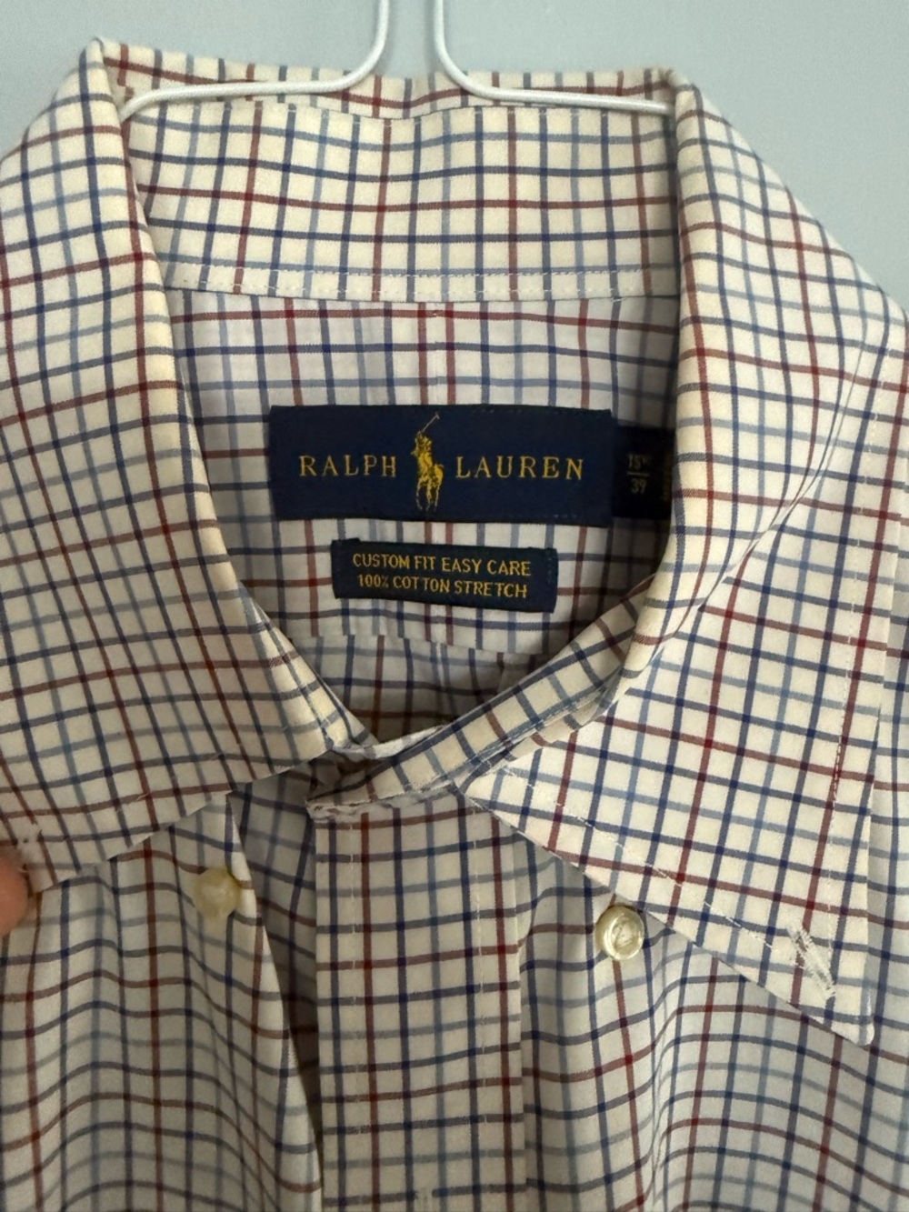 Ralph Lauren Cream Button-Down Shirt with Blue and Brown Windowpane